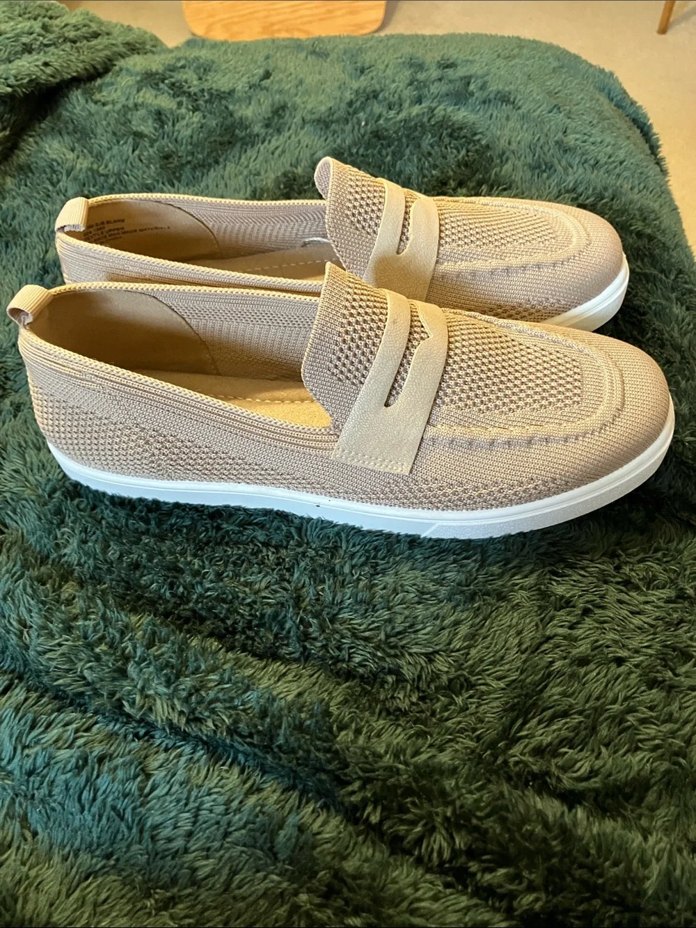 St. John's Bay Women's Knit Slip-On Loafers in Light Beige